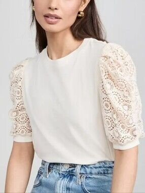 FRAME lace Sleeve Tee L Cream